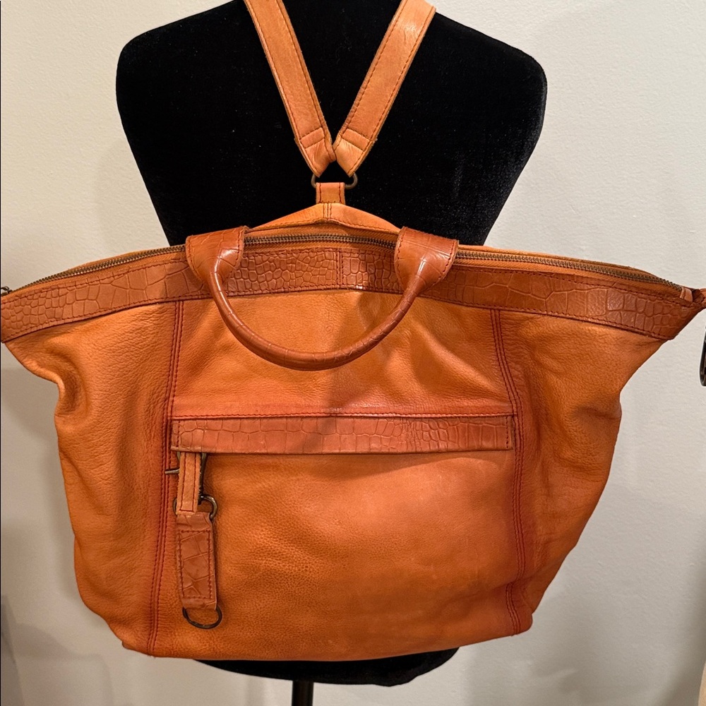 Free People Joey distressed Tan Leather Women's Backpack - Picture 5 of 6